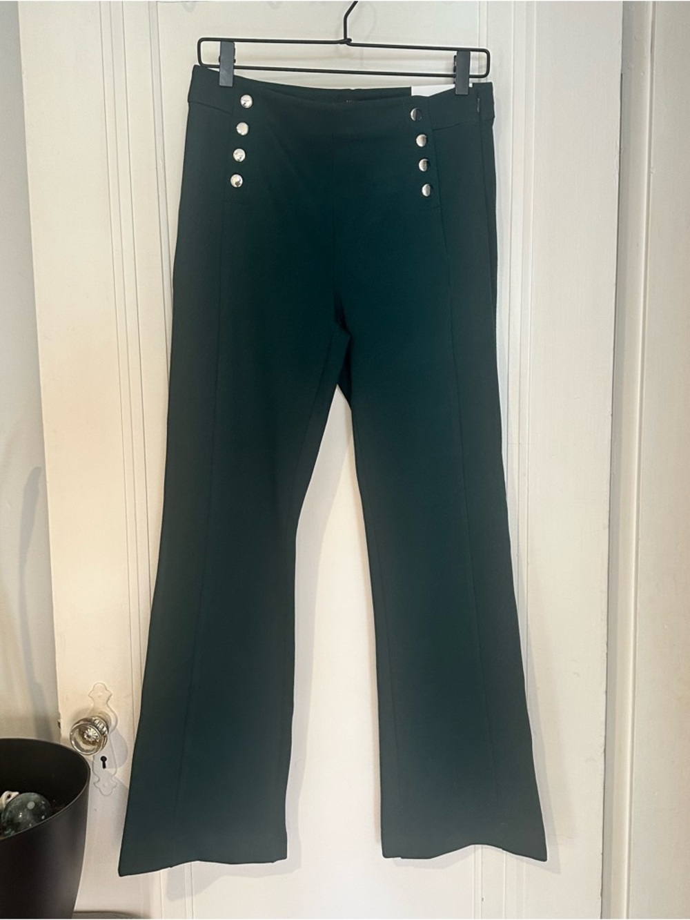 Ann Taylor Dark Green Boot Cut Pants with Silver Buttons